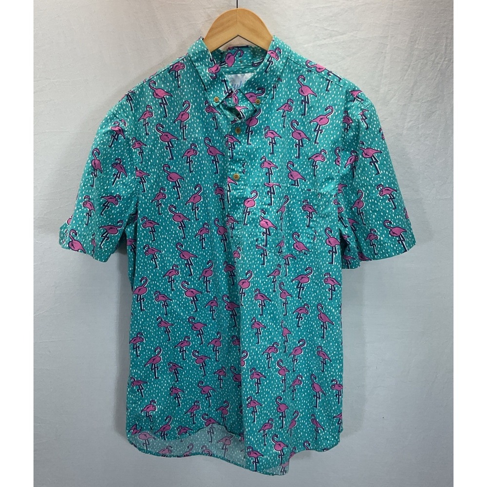 Chubbies Men's polo Shirt Size XL Flamingo‎ Design, Blue pink cotton AOP novelty